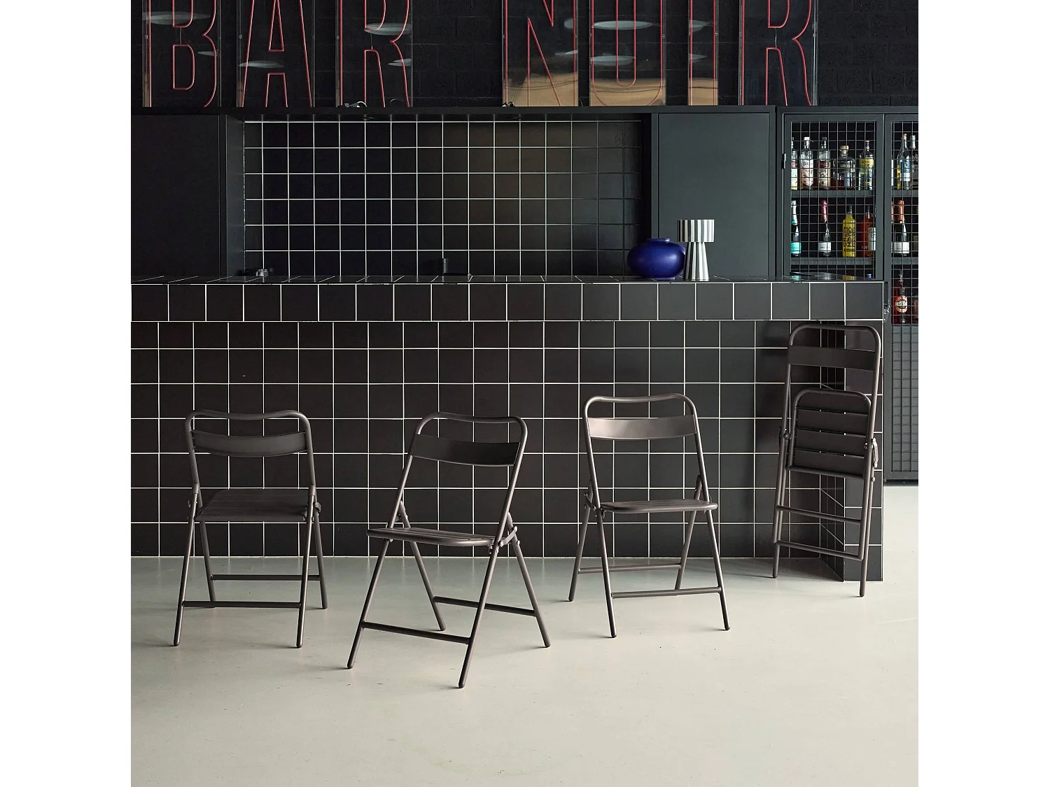 Silla de jardín plegable de acero, set de 4 antracita