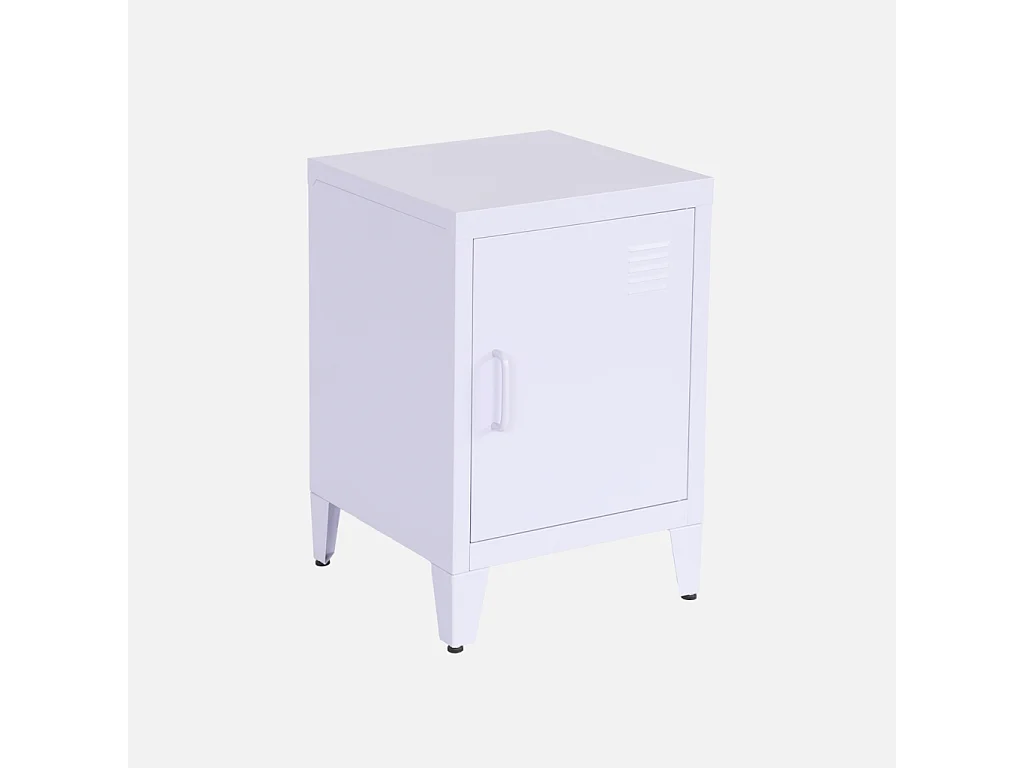 Table de chevet en acier lilas. 1 porte. casier. chambre enfant