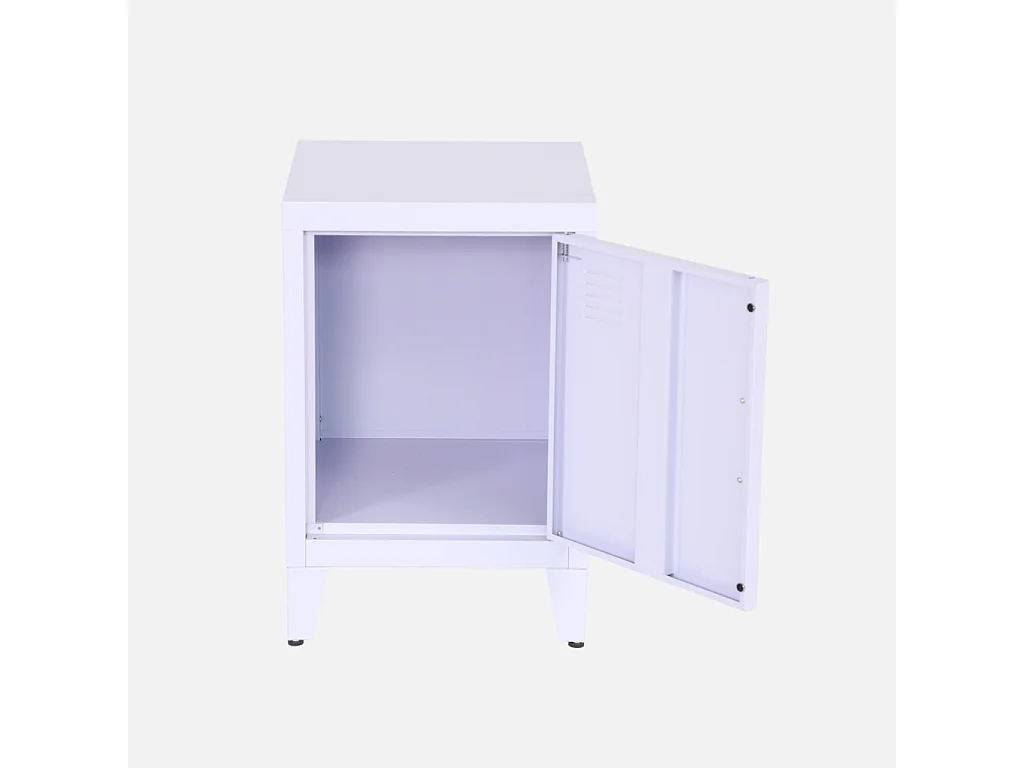 Table de chevet en acier lilas. 1 porte. casier. chambre enfant