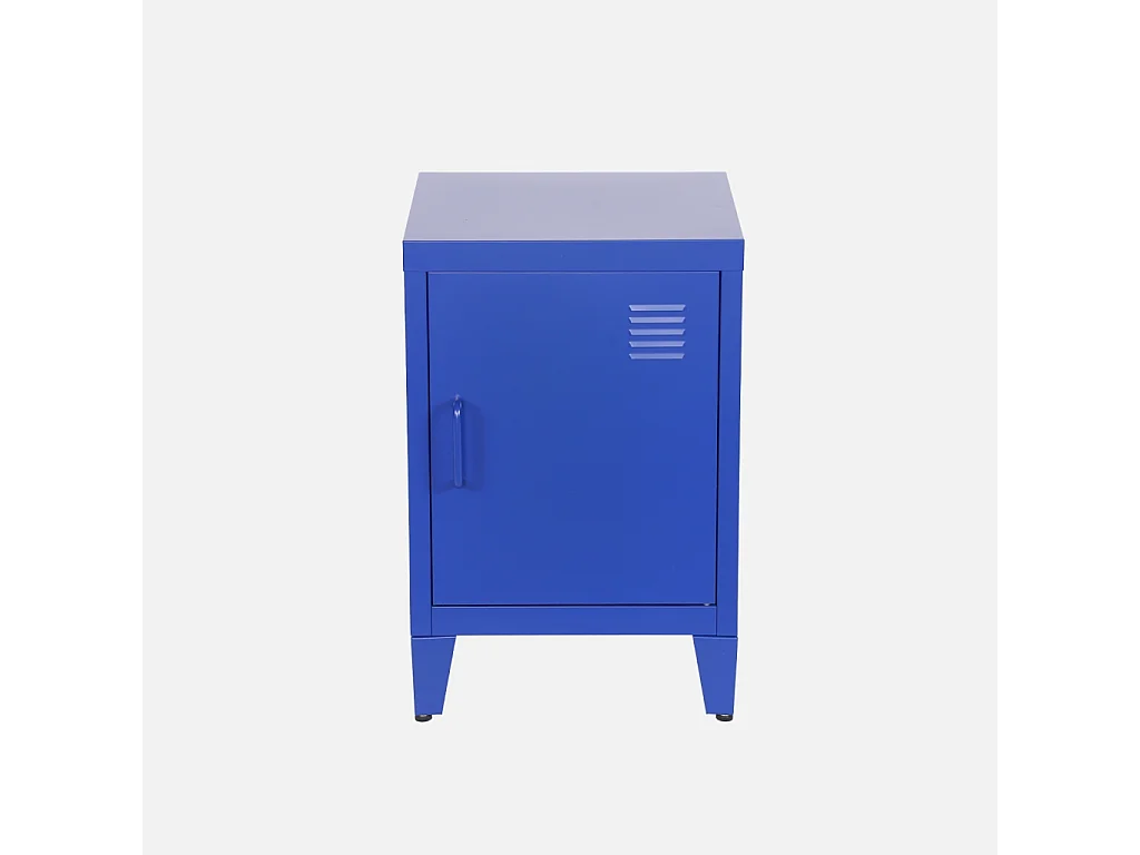 Table de chevet en acier bleu. 1 porte. casier. chambre enfant