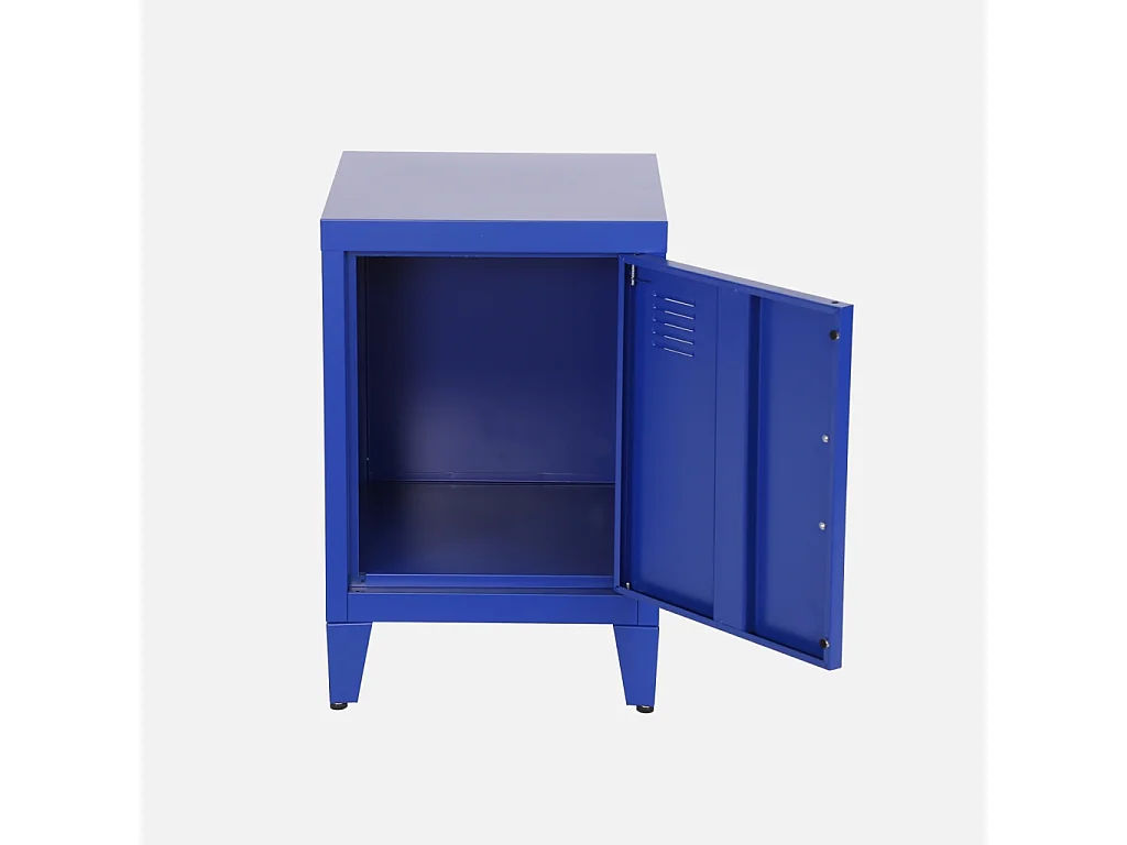 Table de chevet en acier bleu. 1 porte. casier. chambre enfant