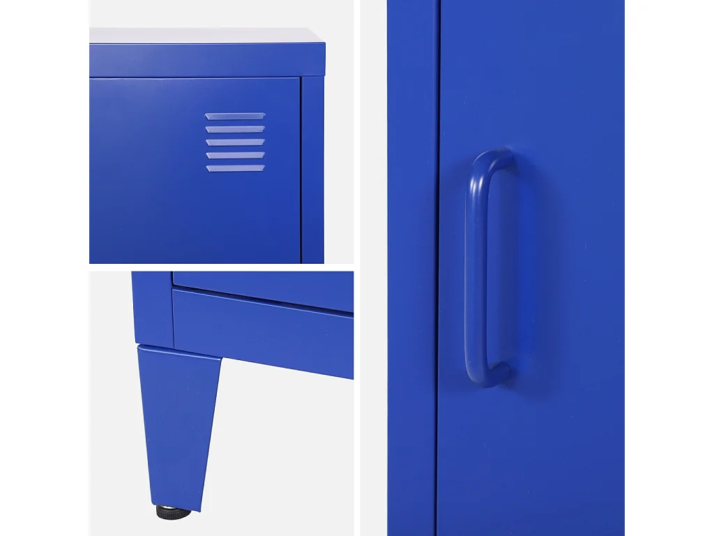 Table de chevet en acier bleu. 1 porte. casier. chambre enfant