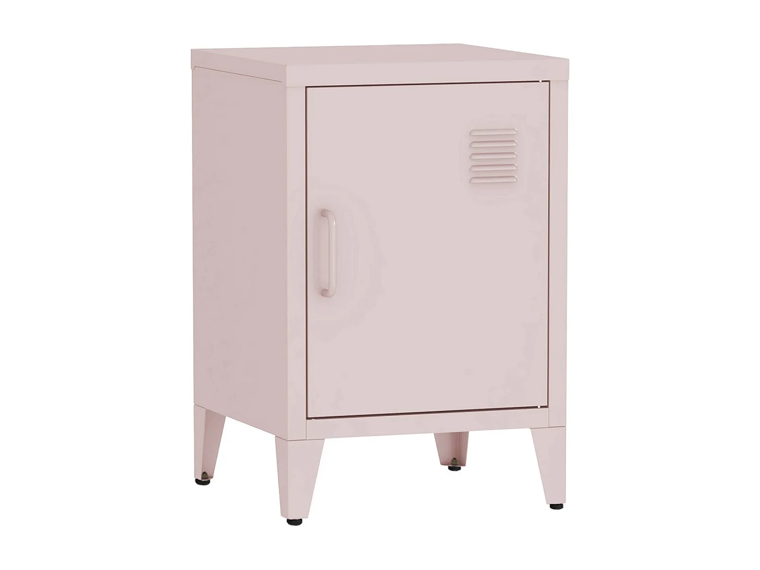 Table de chevet en acier rose. 1 porte. casier. chambre enfant