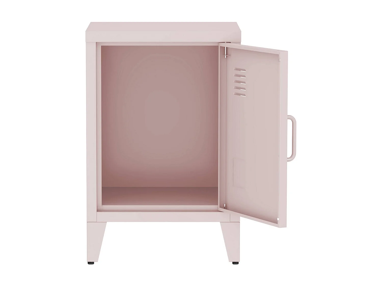 Table de chevet en acier rose. 1 porte. casier. chambre enfant