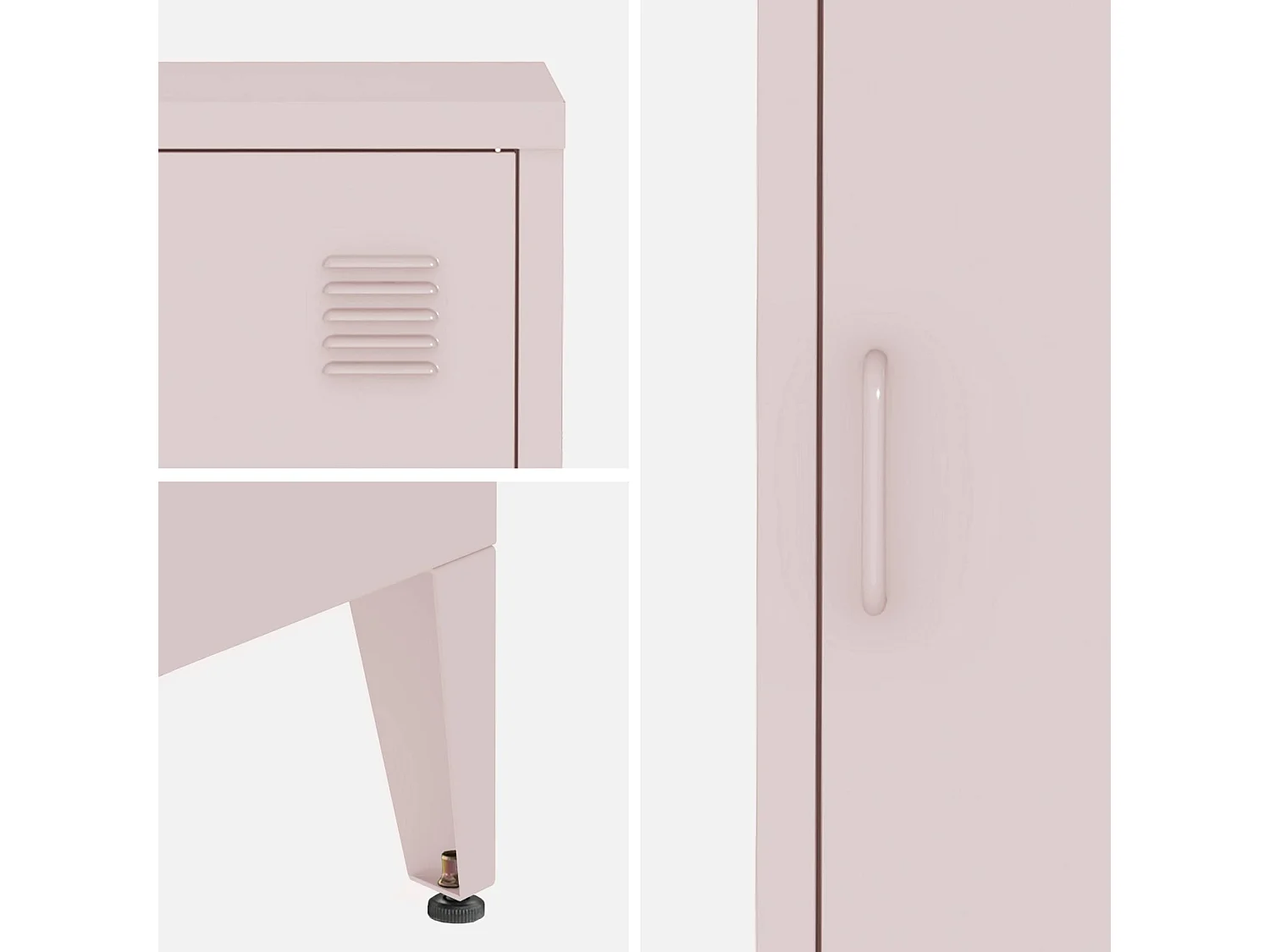 Table de chevet en acier rose. 1 porte. casier. chambre enfant