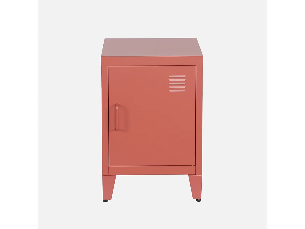 Table de chevet en acier terracotta. 1 porte. casier. chambre enfant