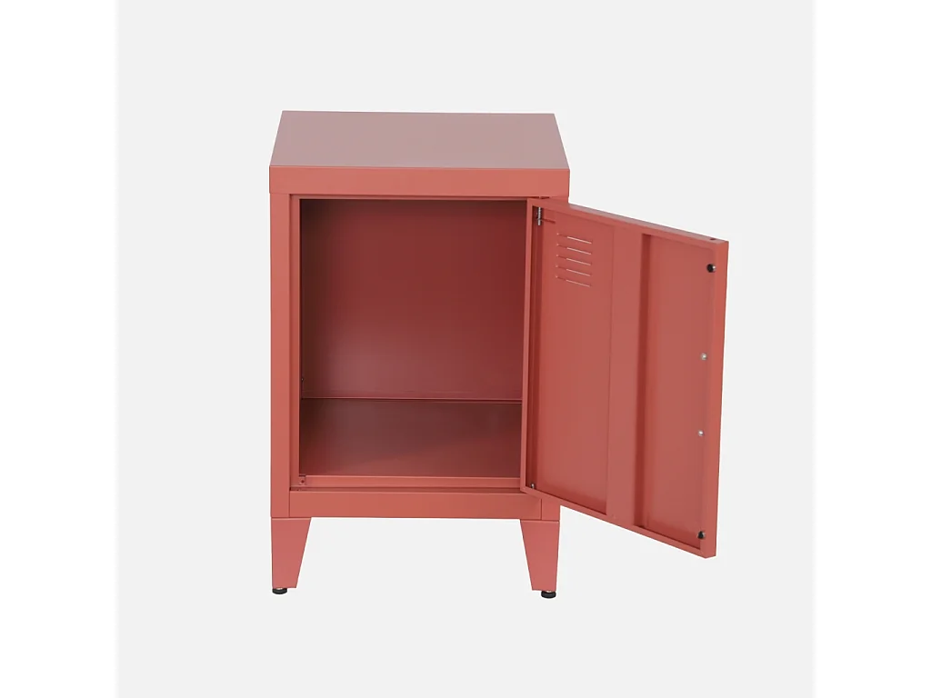 Table de chevet en acier terracotta. 1 porte. casier. chambre enfant