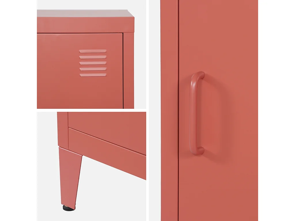 Table de chevet en acier terracotta. 1 porte. casier. chambre enfant