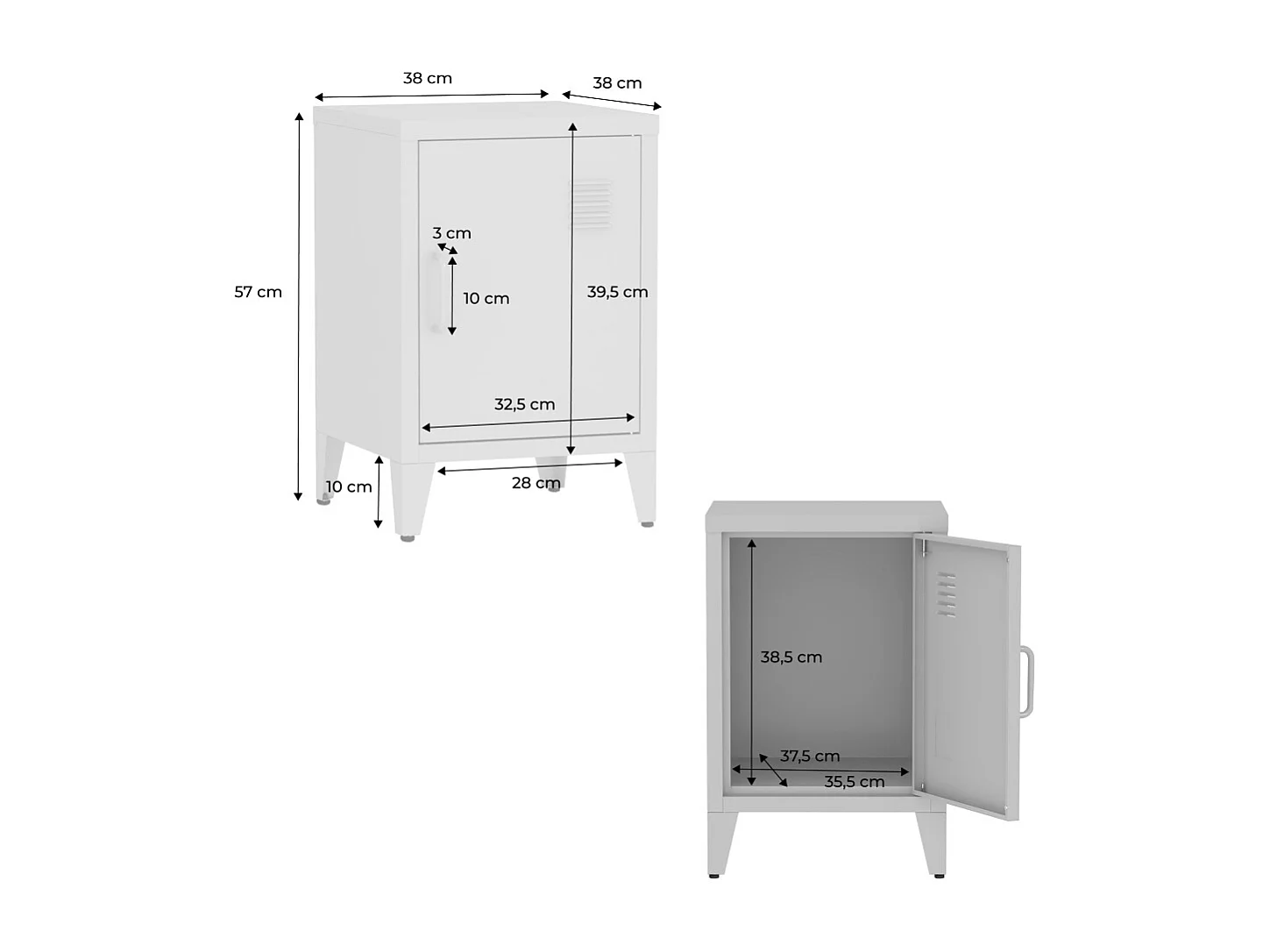 Comodino industriale, 1 anta, beige