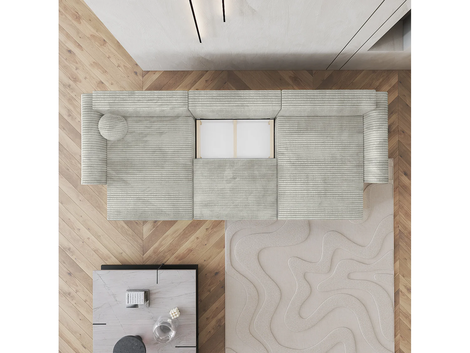 Canapé d'angle FENTO Gris clair en velours côtelé avec fonction de couchage