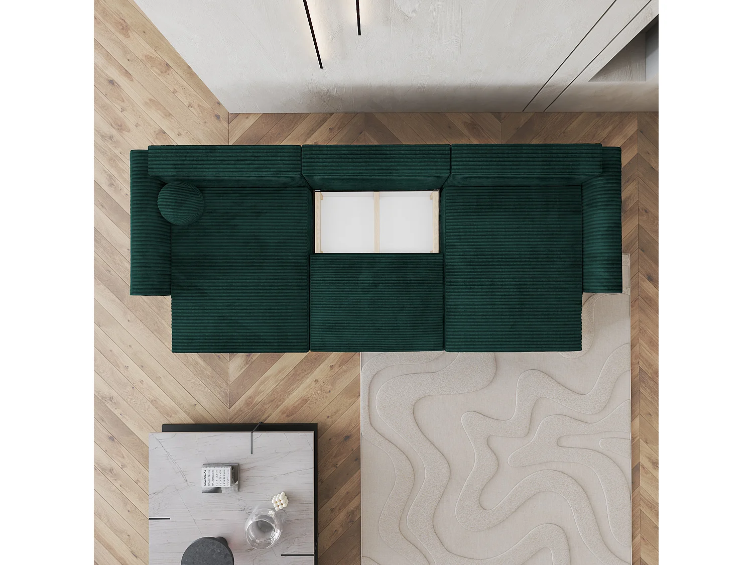 Canapé d'angle FENTO Vert Sapin en velours côtelé avec fonction de couchage