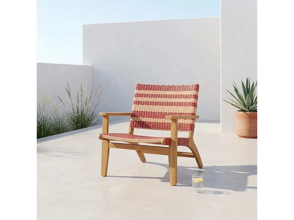 Fauteuil de jardin bois d'acacia et résine terracotta  - Goa