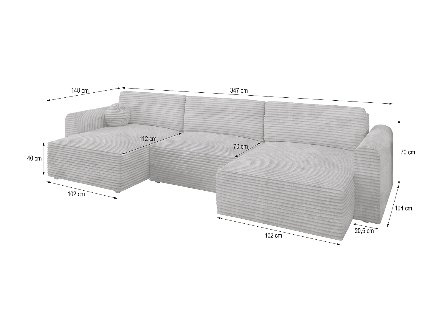 Canapé d'angle FENTO Beige en velours côtelé avec fonction de couchage