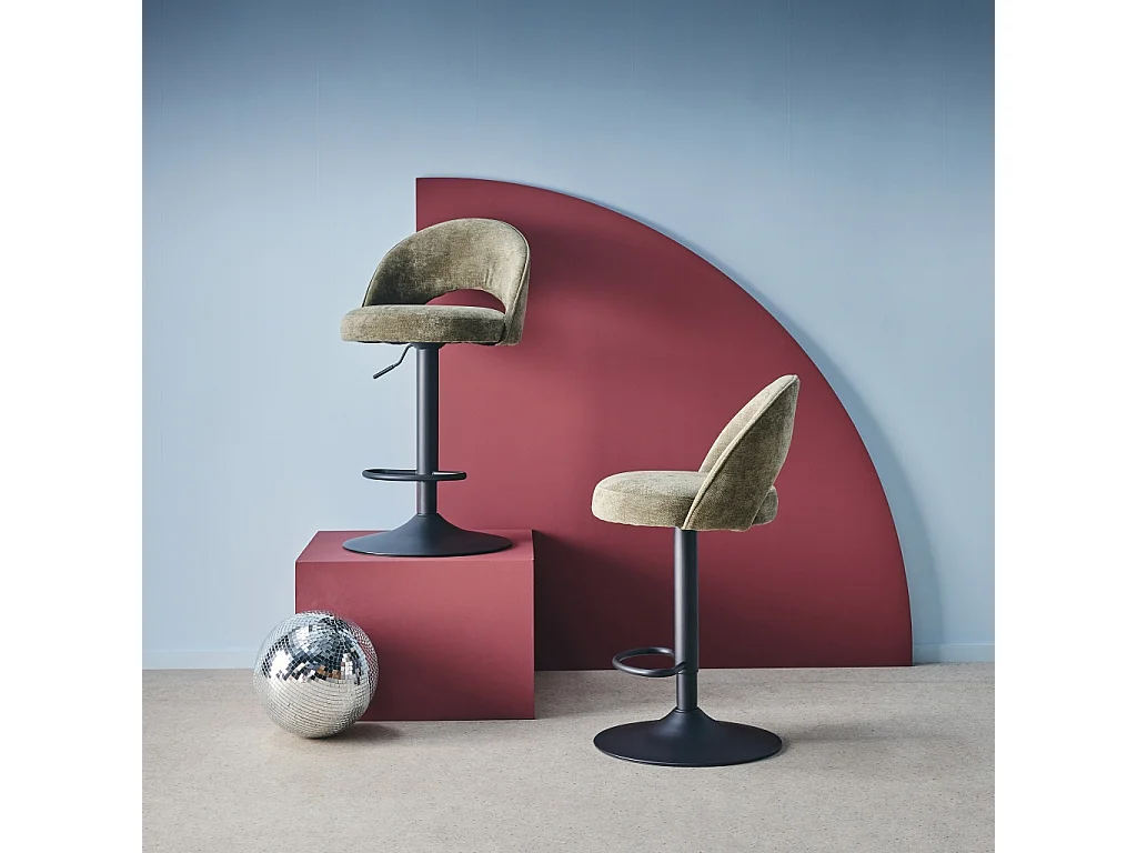 Set di 2 sgabelli da bar regolabile in metallo e tessuto con base