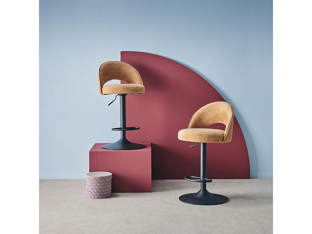 Set di 2 sgabelli da bar regolabile in metallo e tessuto con base