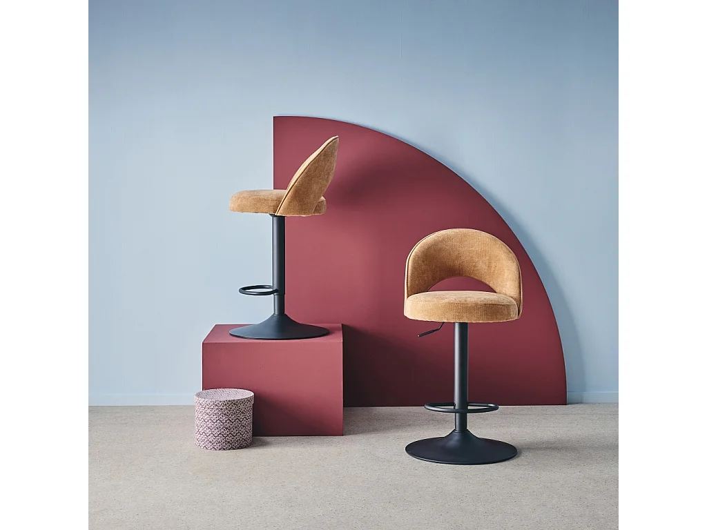 Set di 2 sgabelli da bar regolabile in metallo e tessuto con base