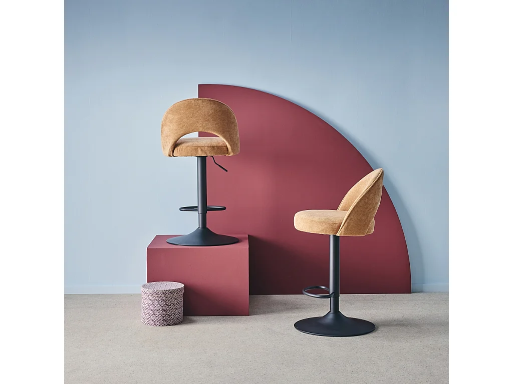 Set di 2 sgabelli da bar regolabile in metallo e tessuto con base