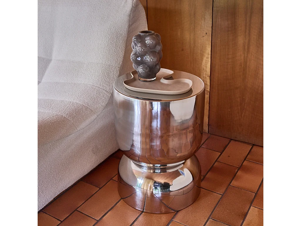 Table d'appoint. bout de canapé. table de chevet acier inoxydable chromé - Madi Ø32 x H 42cm