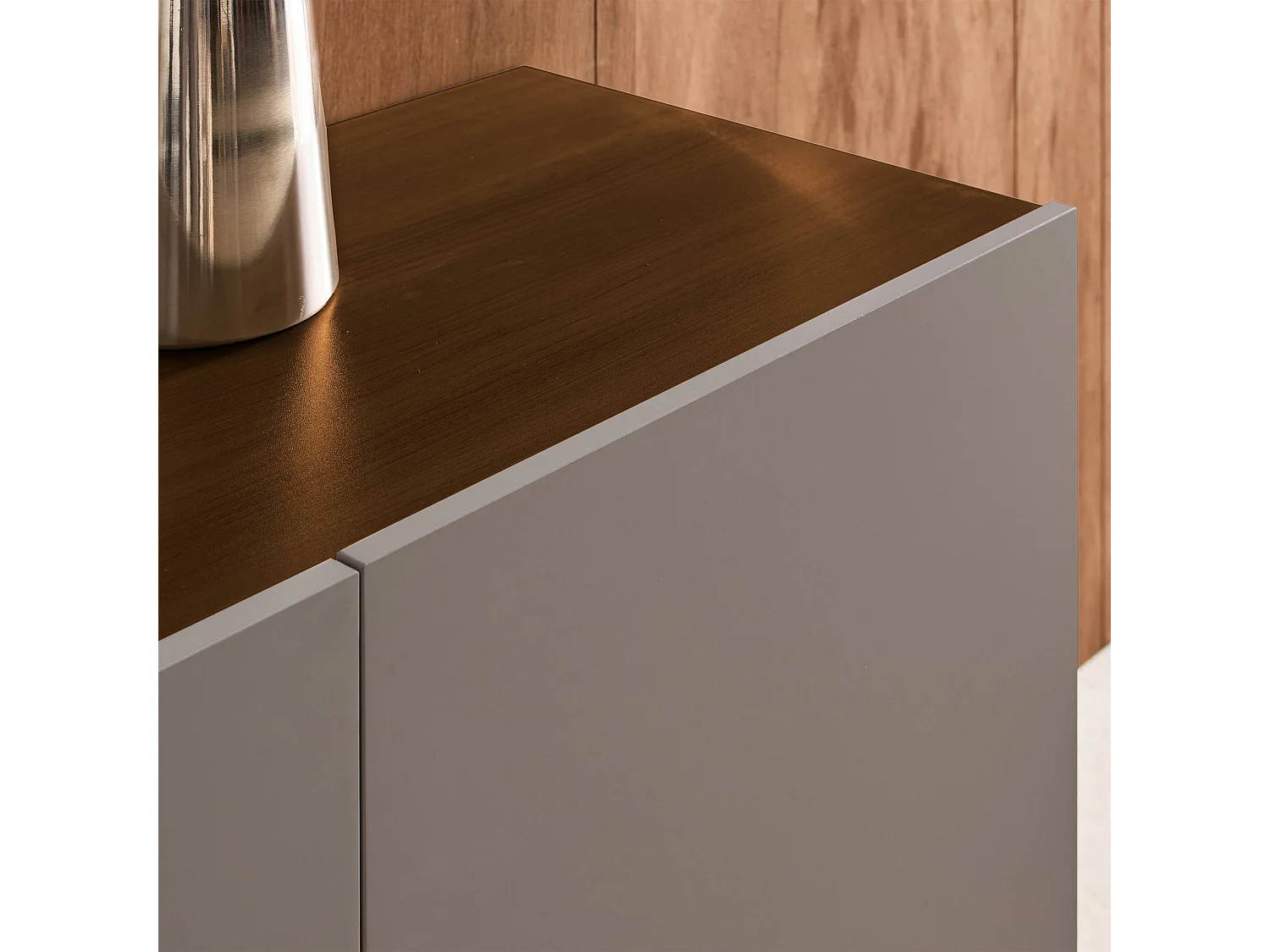 Buffet métal et décor bois 3 portes 150cm gris et noyer - Ashton