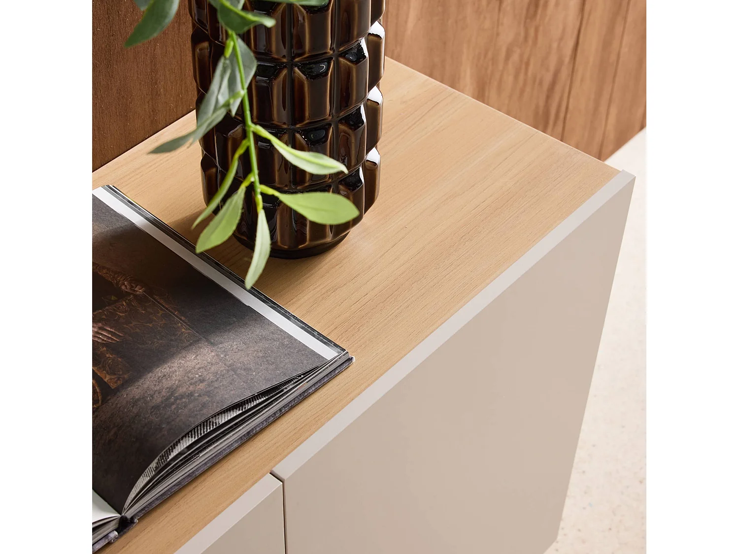 Buffet métal et décor bois 3 portes 150cm beige et naturel - Ashton