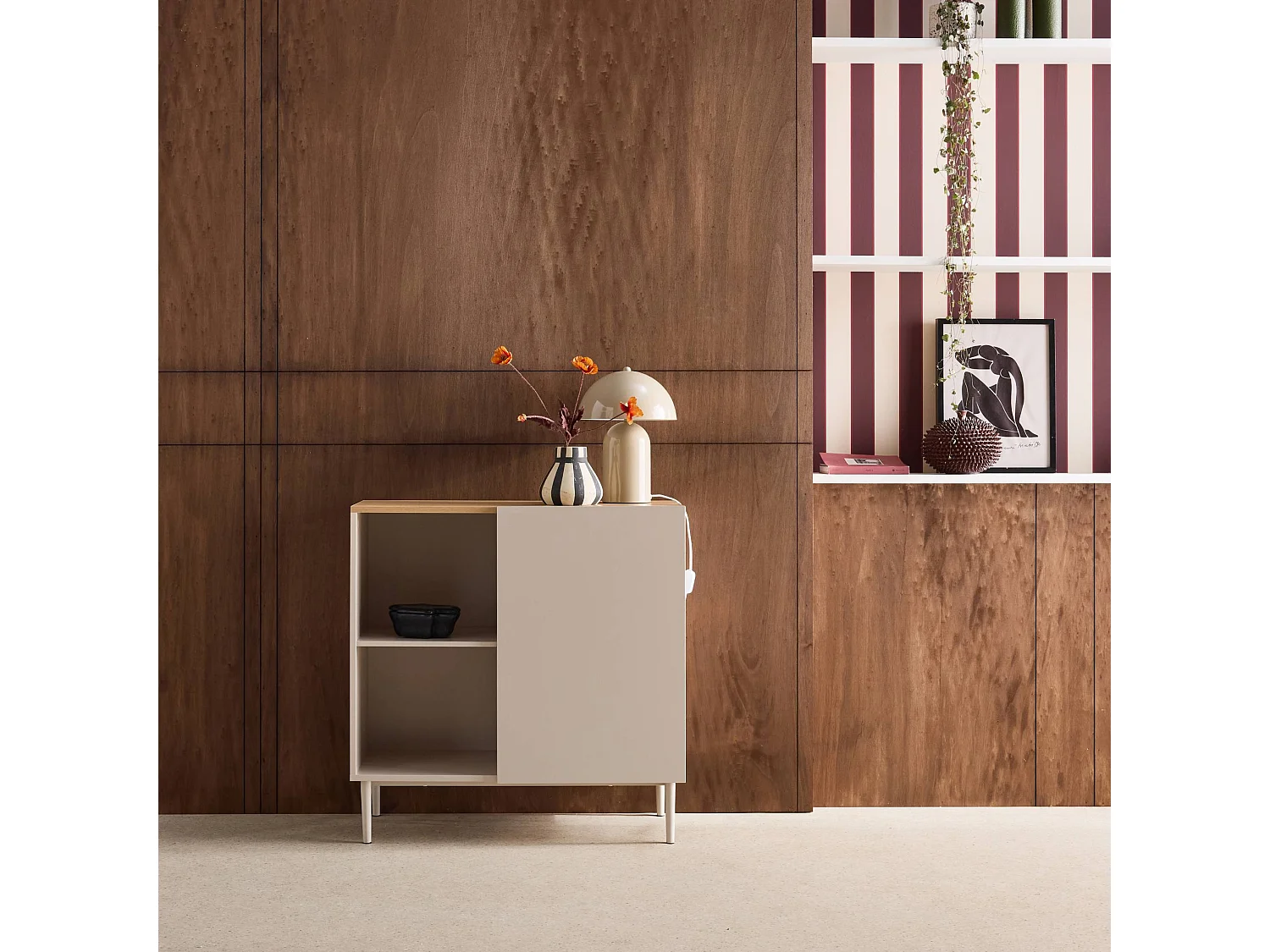 Aparador, mueble de almacenamiento de metal y decoración de madera 1