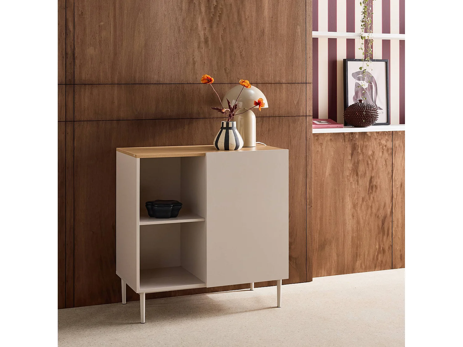 Aparador, mueble de almacenamiento de metal y decoración de madera 1