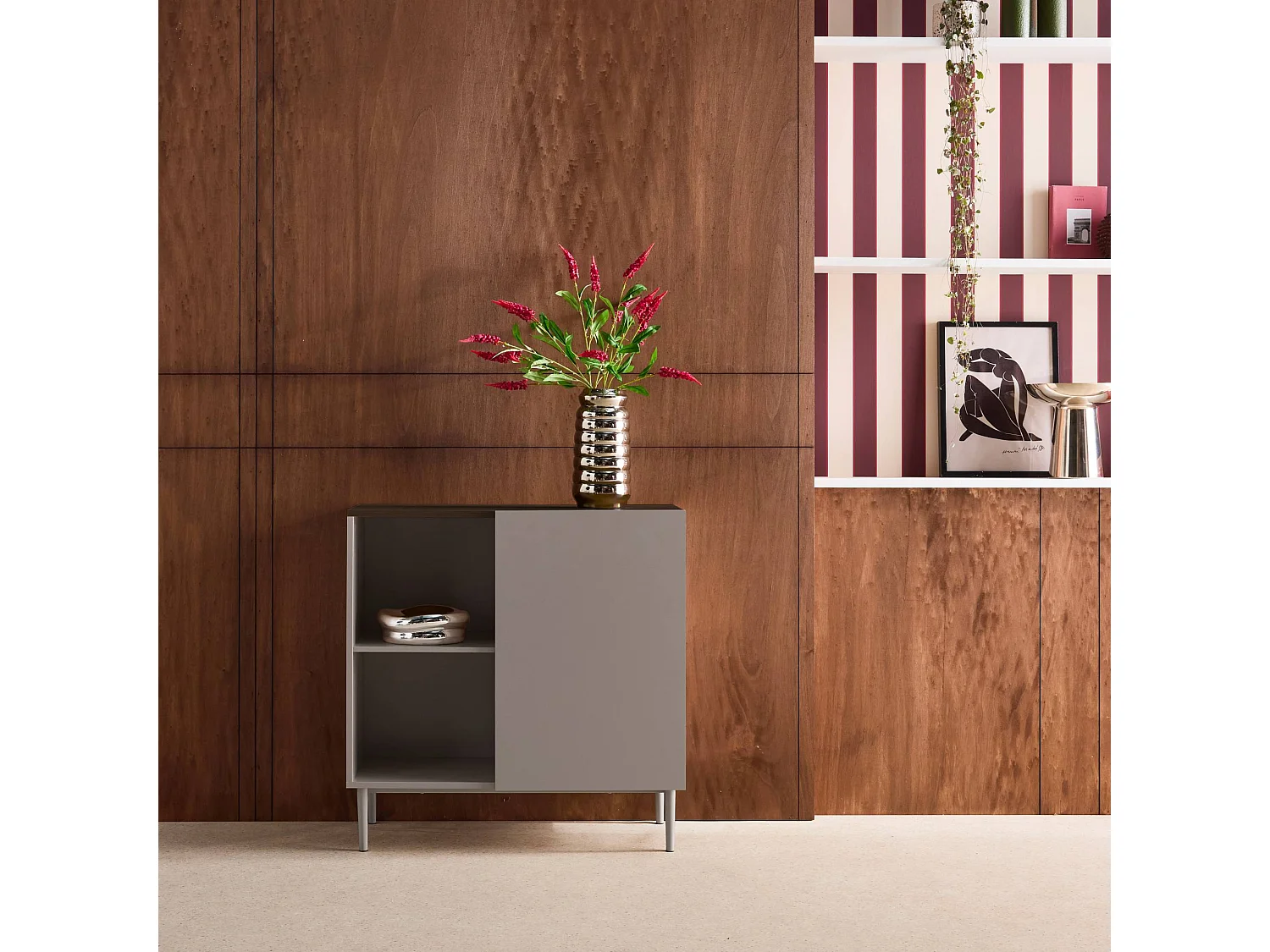 Aparador, mueble de almacenamiento de metal y decoración de madera 1