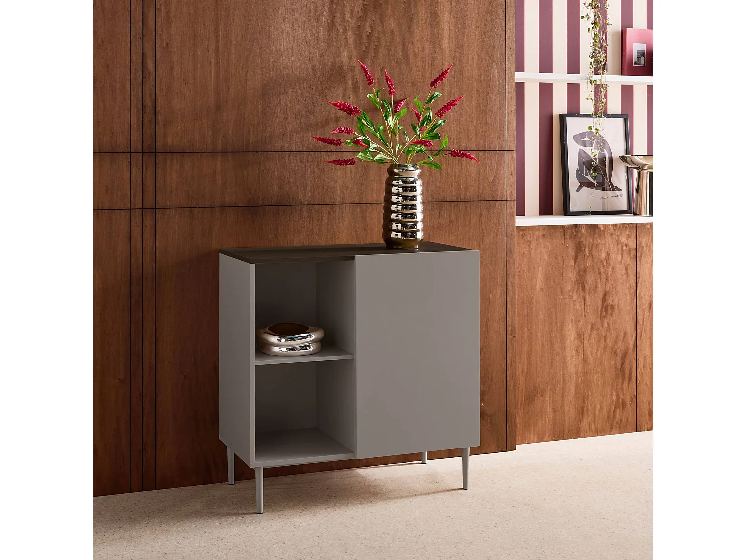 Aparador, mueble de almacenamiento de metal y decoración de madera 1