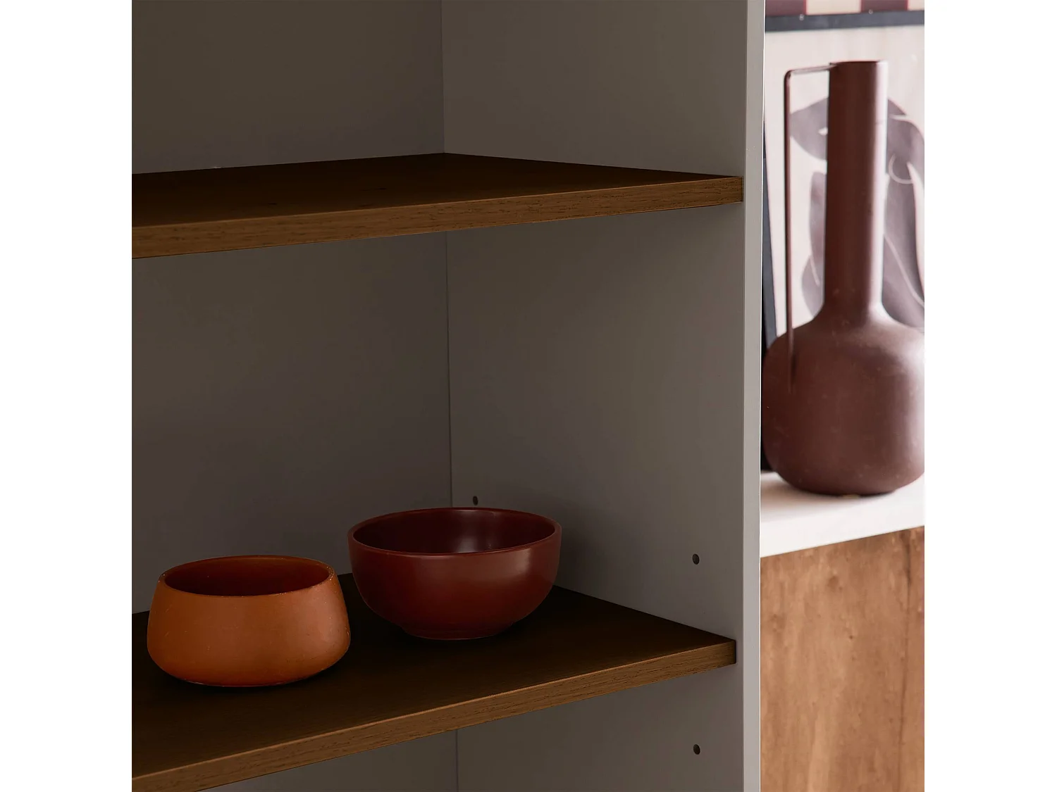 Libreria in metallo e decorazione in legno a 6 livelli, grigio