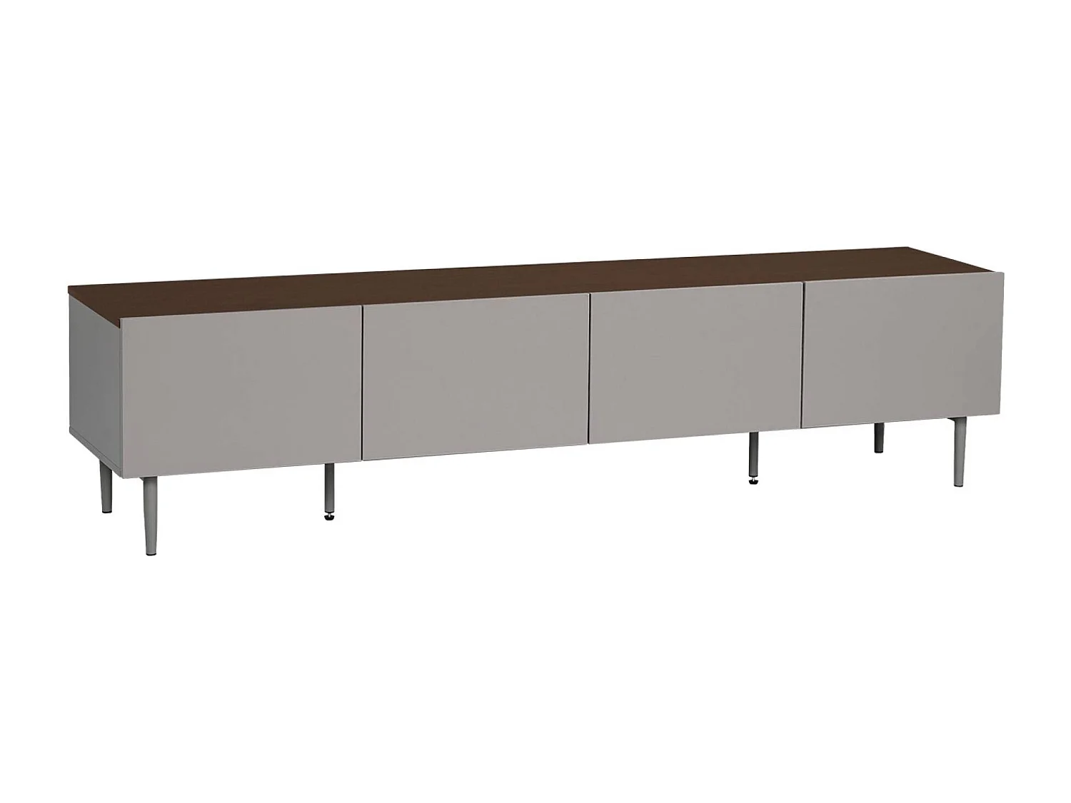 Meuble TV métal et décor bois 4 portes 180cm gris et noyer - Ashton