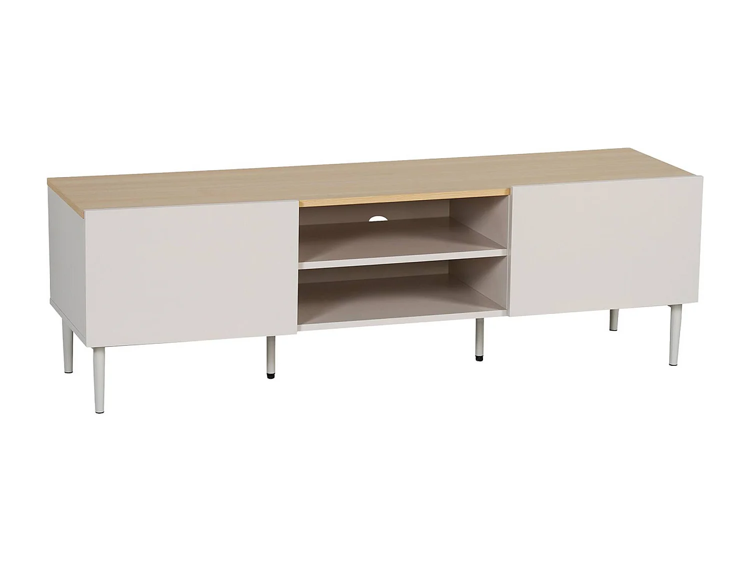 Mueble de tv de metal y decoración de madera 2 puertas, 140cm beige