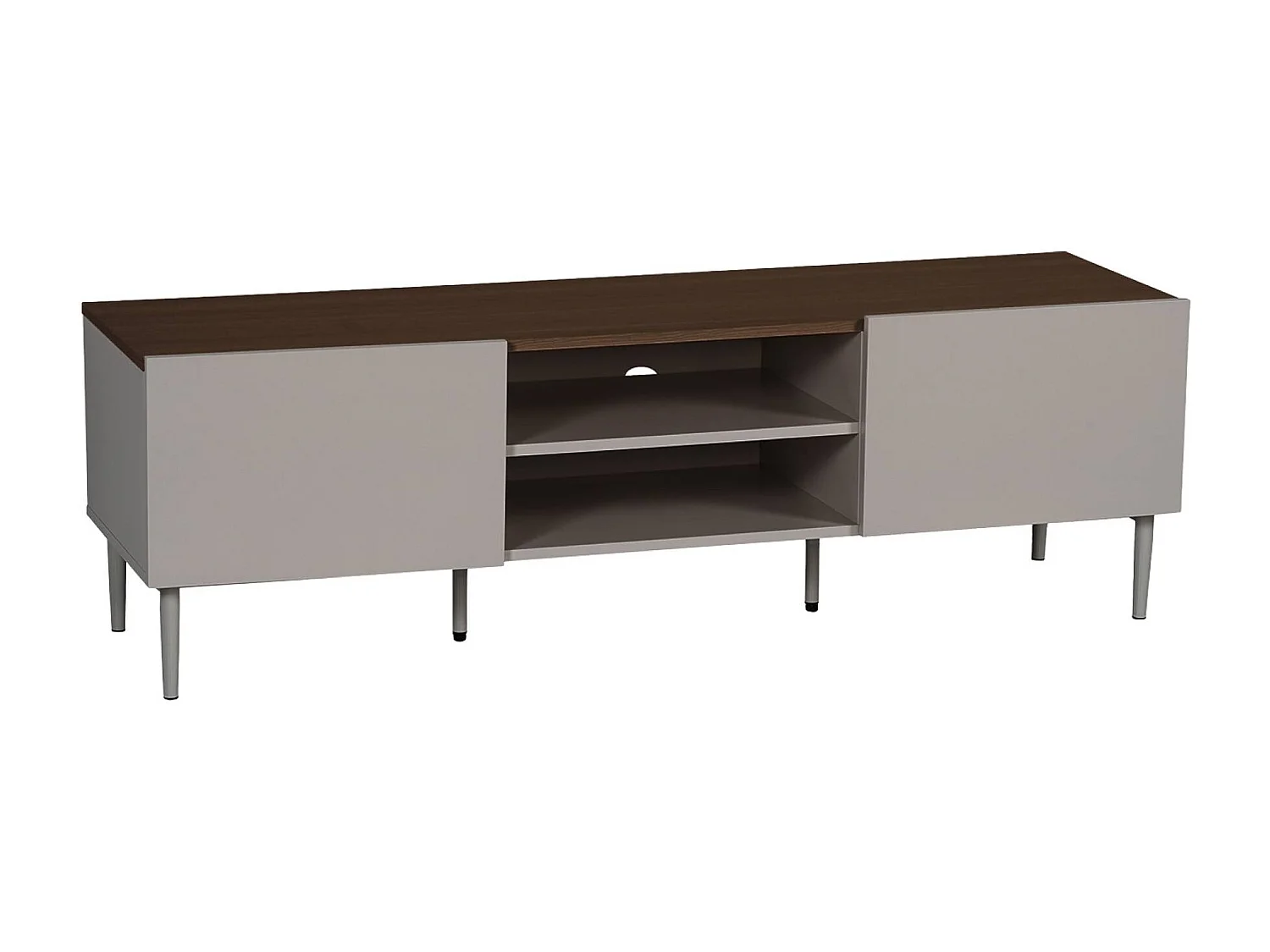 Meuble TV métal et décor bois 2 portes 140cm gris et noyer - Ashton