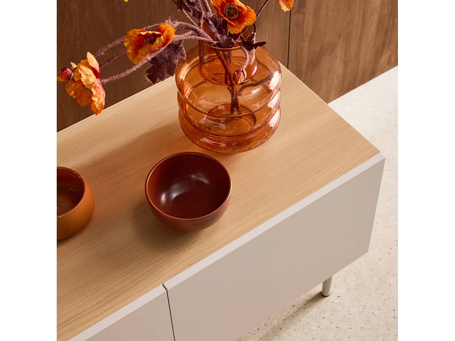 Meuble TV métal et décor bois 4 portes 180cm beige et naturel - Ashton