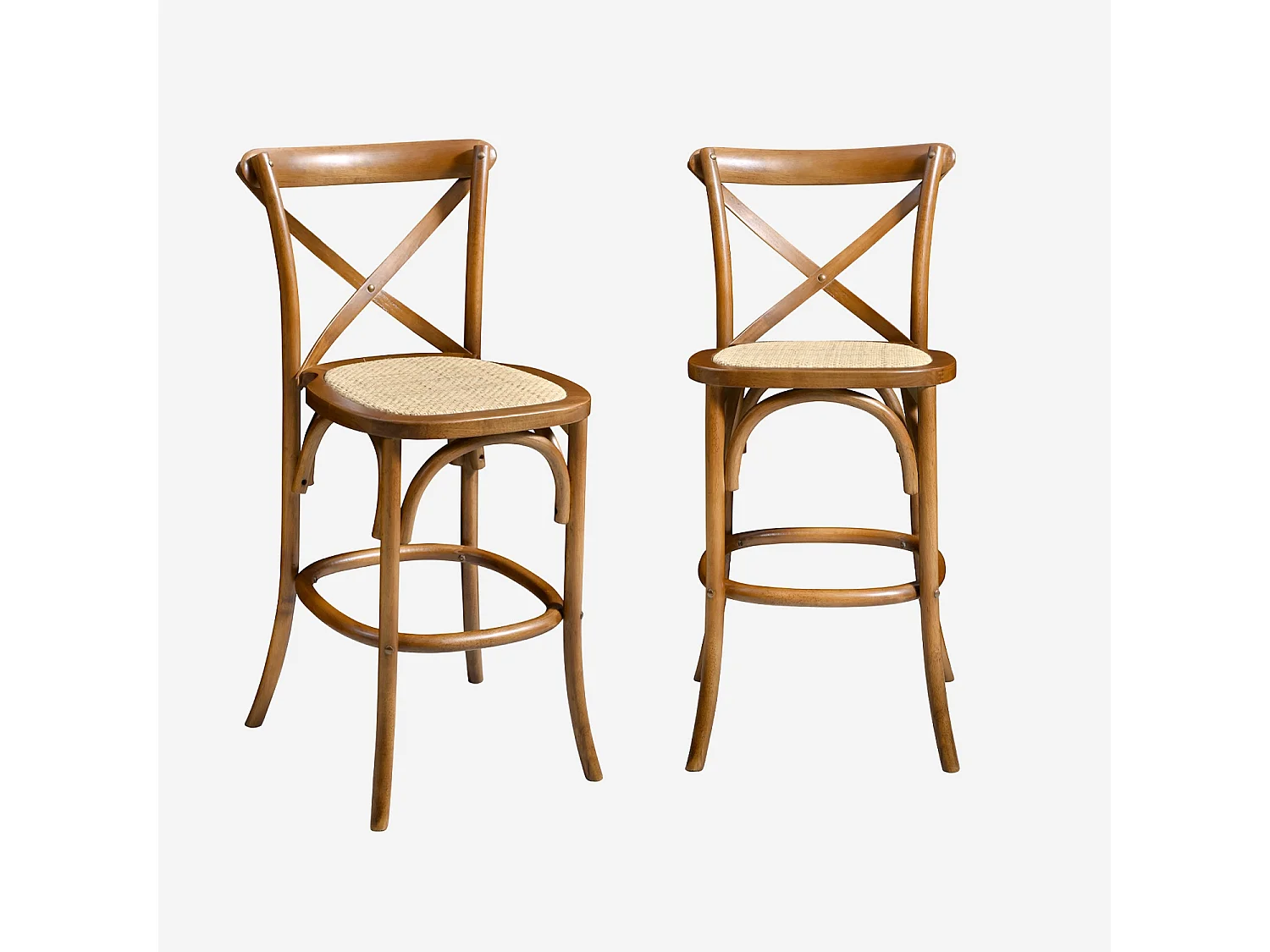 Taburete de bar bistró vintage de madera, set de 2 nogal