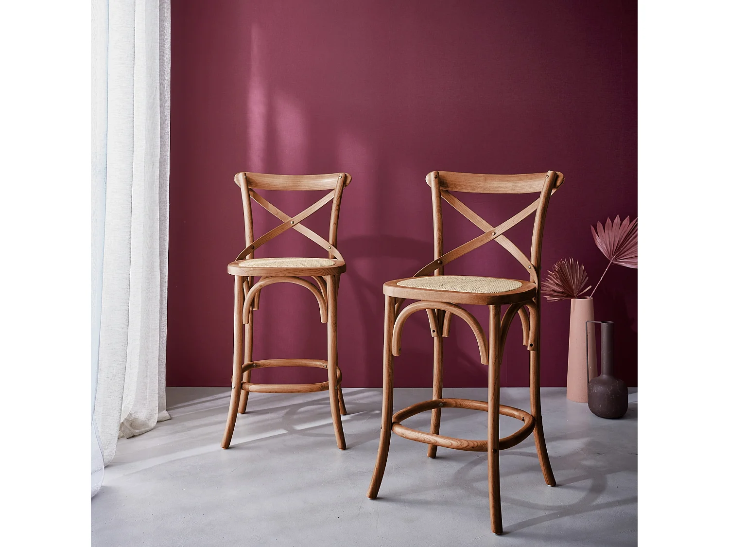 Taburete de bar bistró vintage de madera, set de 2 nogal