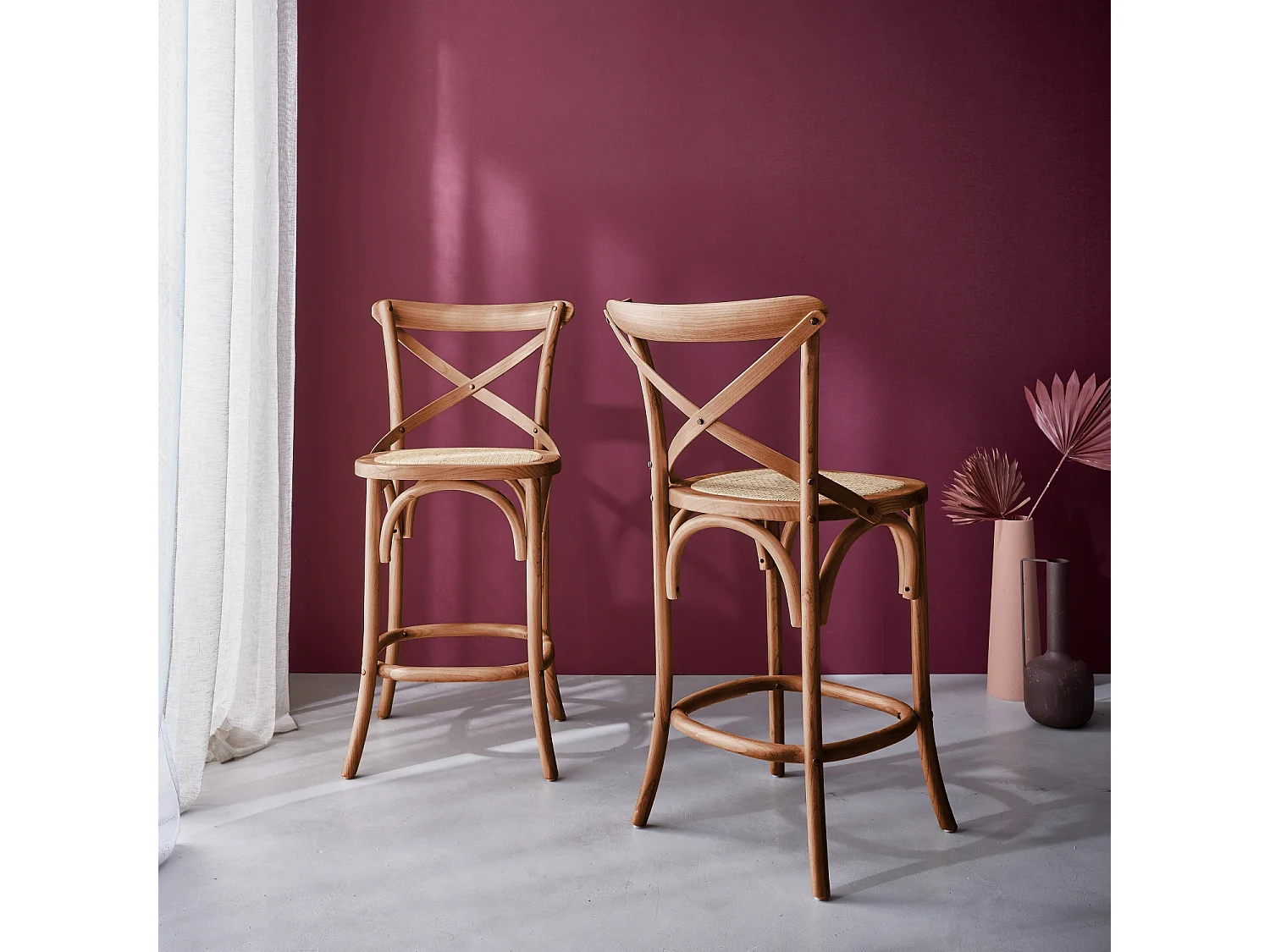 Taburete de bar bistró vintage de madera, set de 2 nogal