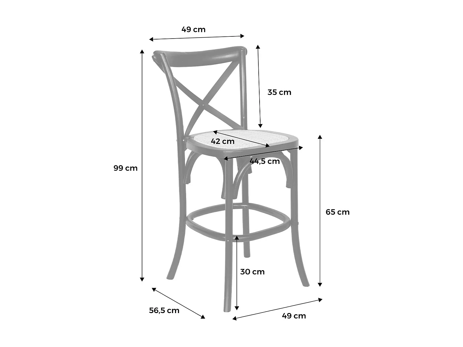 Taburete de bar bistró vintage de madera, set de 2 nogal