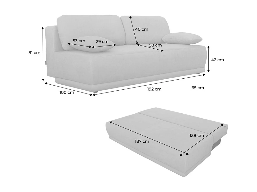 Banquette convertible 3 places tissu chenille avec coffre de rangement greige - Nelson