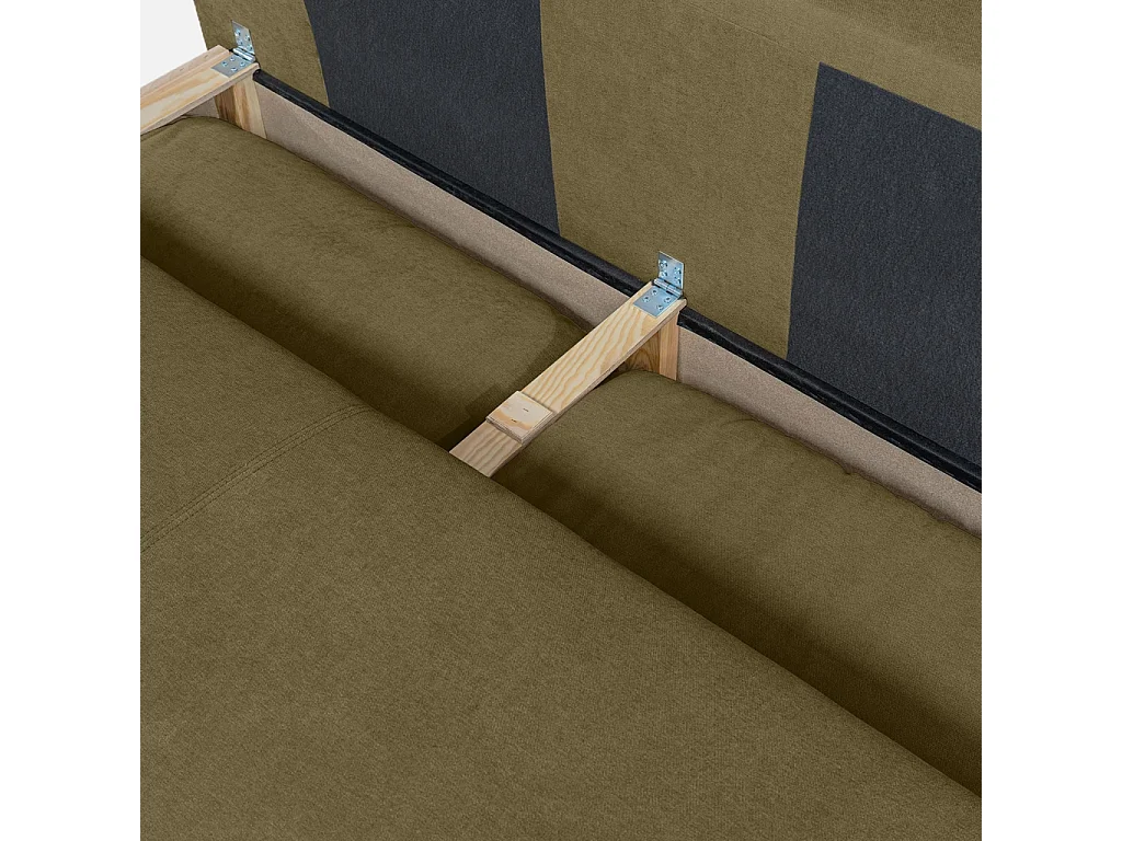 Banquette convertible 3 places tissu chenille avec coffre de rangement kaki - Nelson