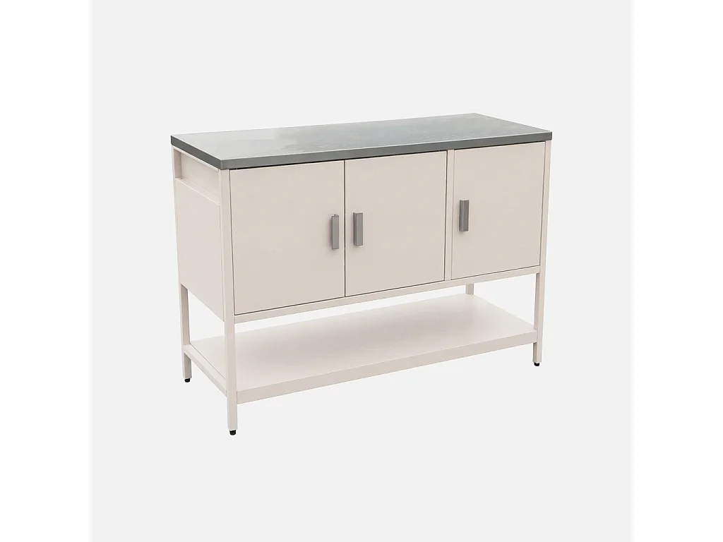 Cuisine d'extérieure en acier beige 3 portes.1 étagère L120cm