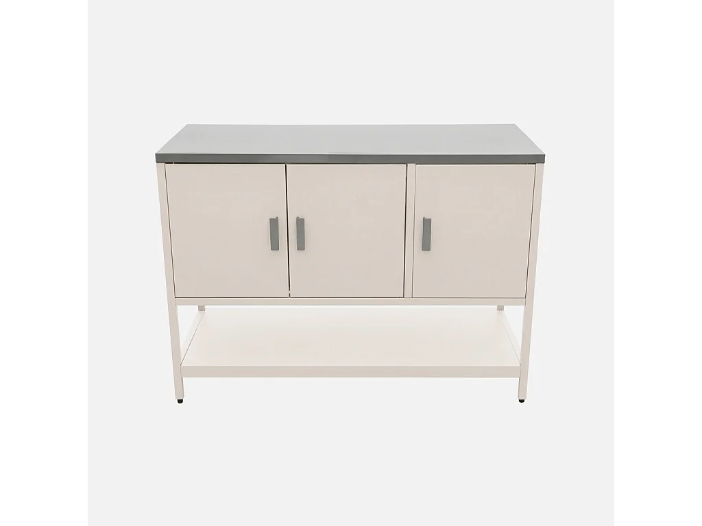 Cuisine d'extérieure en acier beige 3 portes.1 étagère L120cm