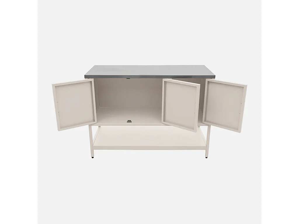 Cuisine d'extérieure en acier beige 3 portes.1 étagère L120cm