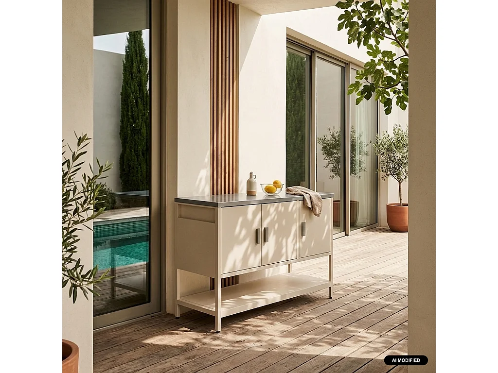 Cucina da esterno modulare in acciaio 3 ante e 1 ripiano, 120cm, beige