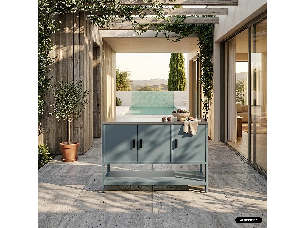 Cucina da esterno modulare in acciaio 3 ante e 1 ripiano, 120cm, Naxos, Blu grigio, 120x49x87.5 cm