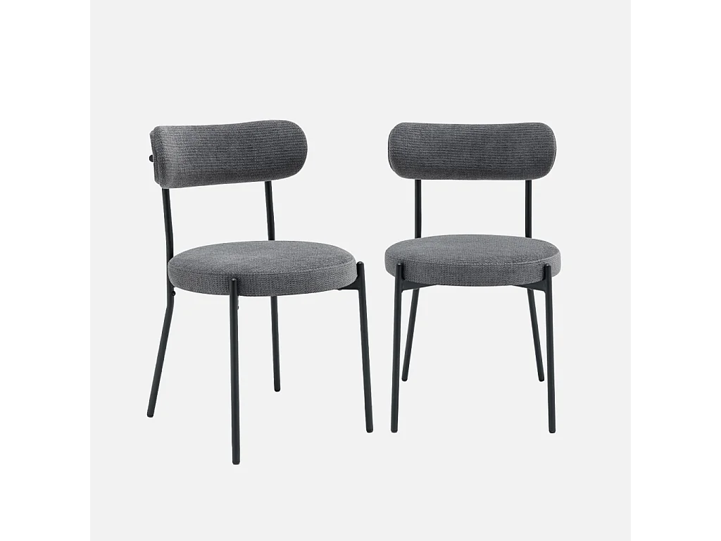 Set di 2 sedie in metallo e tessuto ciniglia, grigio