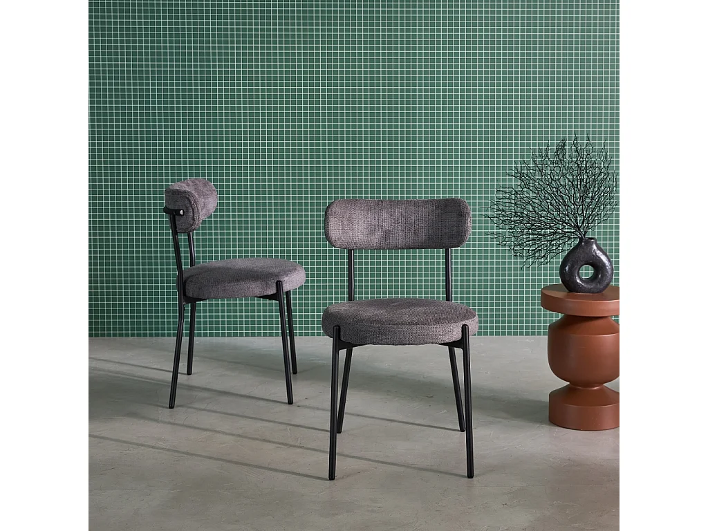 Set di 2 sedie in metallo e tessuto ciniglia, grigio