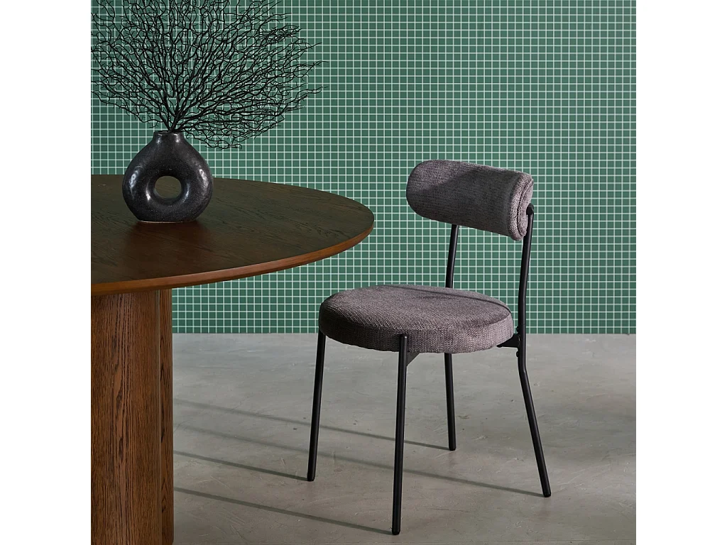 Set di 2 sedie in metallo e tessuto ciniglia, grigio