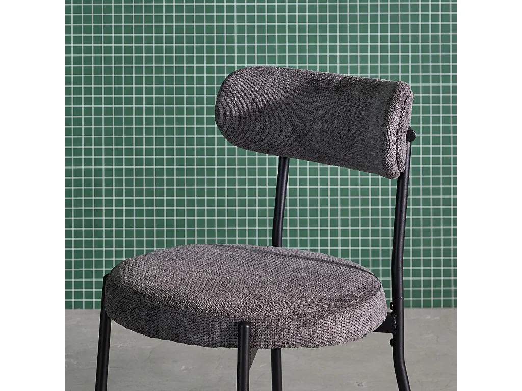 Set di 2 sedie in metallo e tessuto ciniglia, grigio