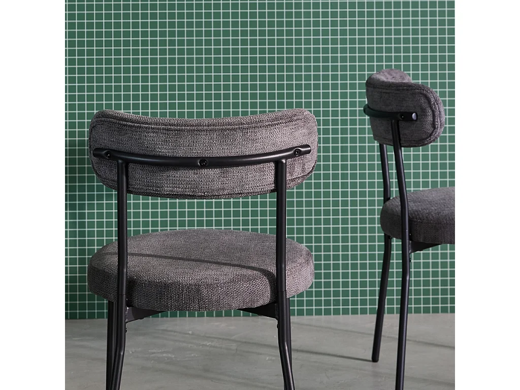 Set di 2 sedie in metallo e tessuto ciniglia, grigio