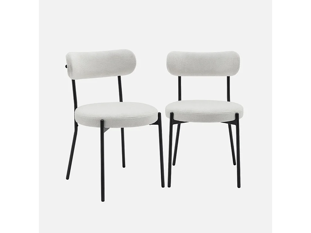 Lot de deux chaises métal et tissu chenille blanc L 47 x P 49 x H 76.5cm - Livia